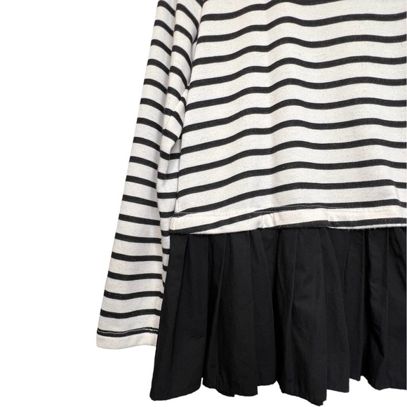 Pleione | Pleated Black & White Stripe French Terry Top Sz L - Picture 4 of 9